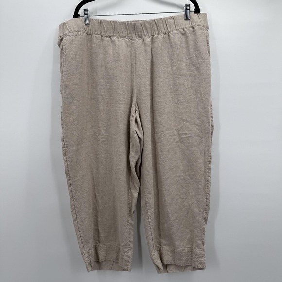 J. Jill Pants - Pure Jill Pants Womens 2X Beige Linen Cropped Tapered Pull on Pockets Coastal